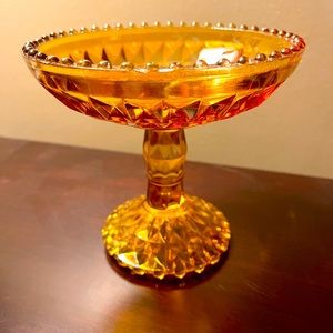 Pedestal Compote Amber Diamond Painted Glass Candy Dish, Serving Bowl